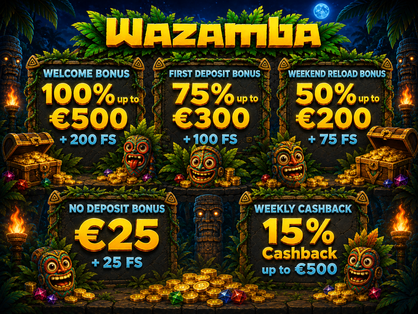 Ilustrácia ikony percenta cashbacku a mincí predstavujúca ponuky cashbacku na Wazambe